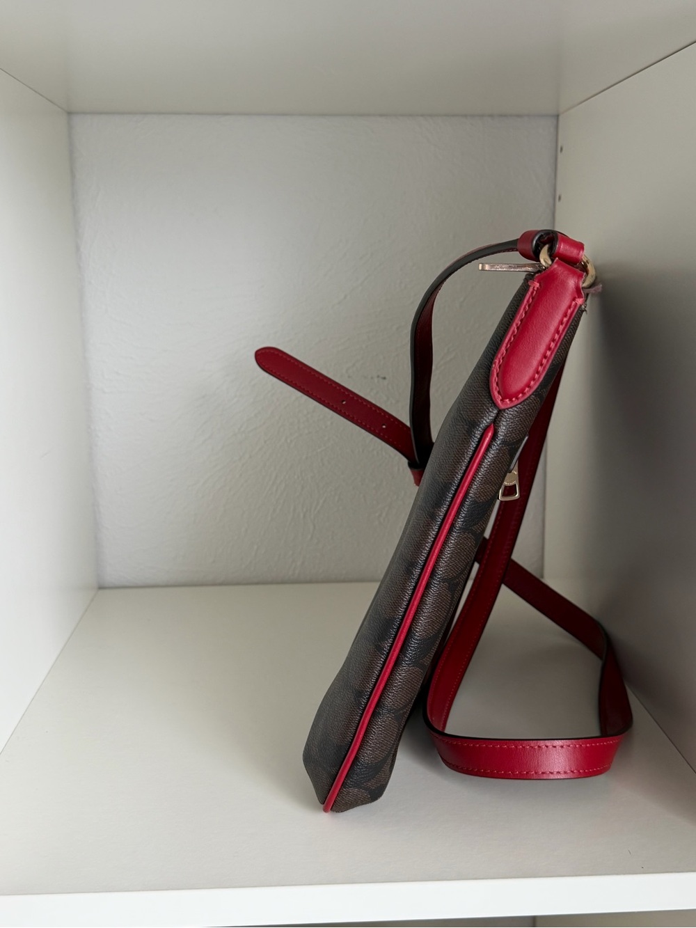Coach Brown Signature Crossbody with Red Trim - Picture 2 of 5